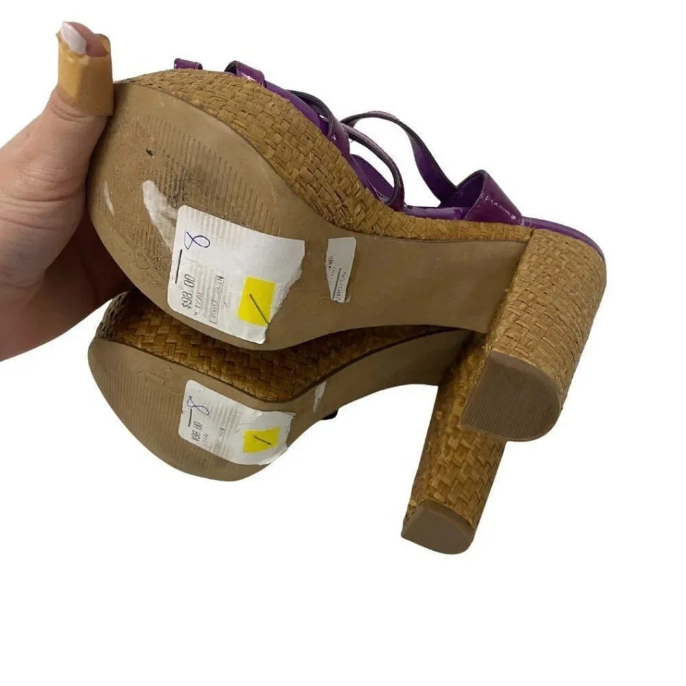 Jessica Simpson Womens Cizal Platform Sandals Sz 8 Ultra Violet Patent Cork Heel